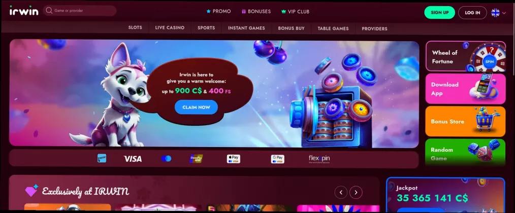 Irwin Casino welcome bonus 150% up to 444 CAD